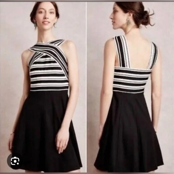 Maeve Anthropologie Monochrome Striped Mini Dress - Picture 1 of 11